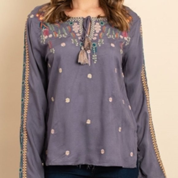One Blessed Nana Tops - NWT *BOUTIQUE* GORGEOUS DETAILED EMBROIDERY LONG SLEEVE TOP